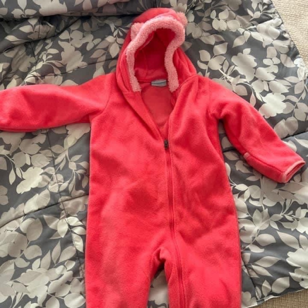 Columbia Kids Pink Fleece Onesie Bear Bunting